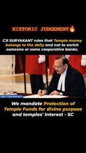 The Supreme Court rules temple money belongs to the deity and cannot rescue cooperative banks, reinforcing religious autonomy, trust protection, and governance reforms.