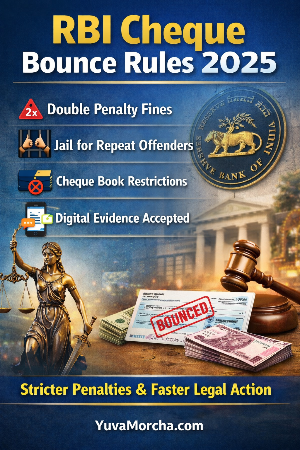 RBI Cheque Bounce Rules 2025: New Penalties, Jail Provisions & Faster Legal Process Explained: